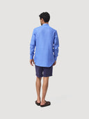 Cobalt Blue Mandarin Collar Linen Shirt