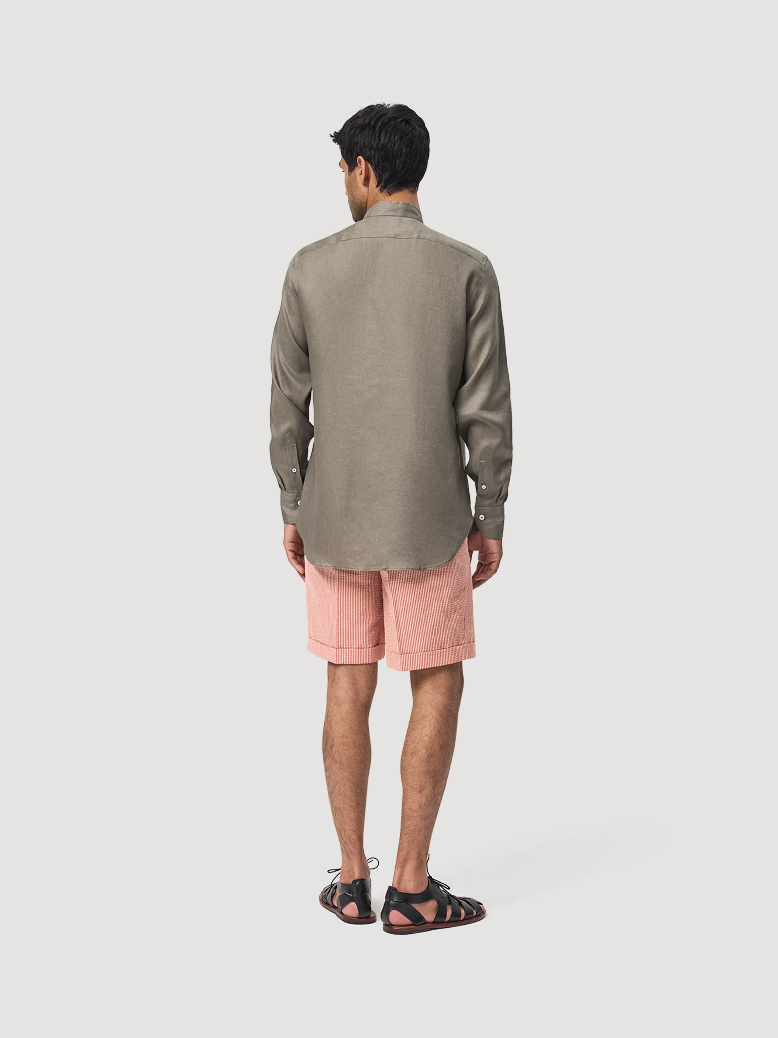Khaki Linen Grandad Shirt