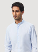 Light Blue Mandarin Collar Cotton Poplin Shirt