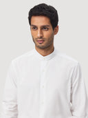 White Mandarin Collar Cotton Poplin Shirt