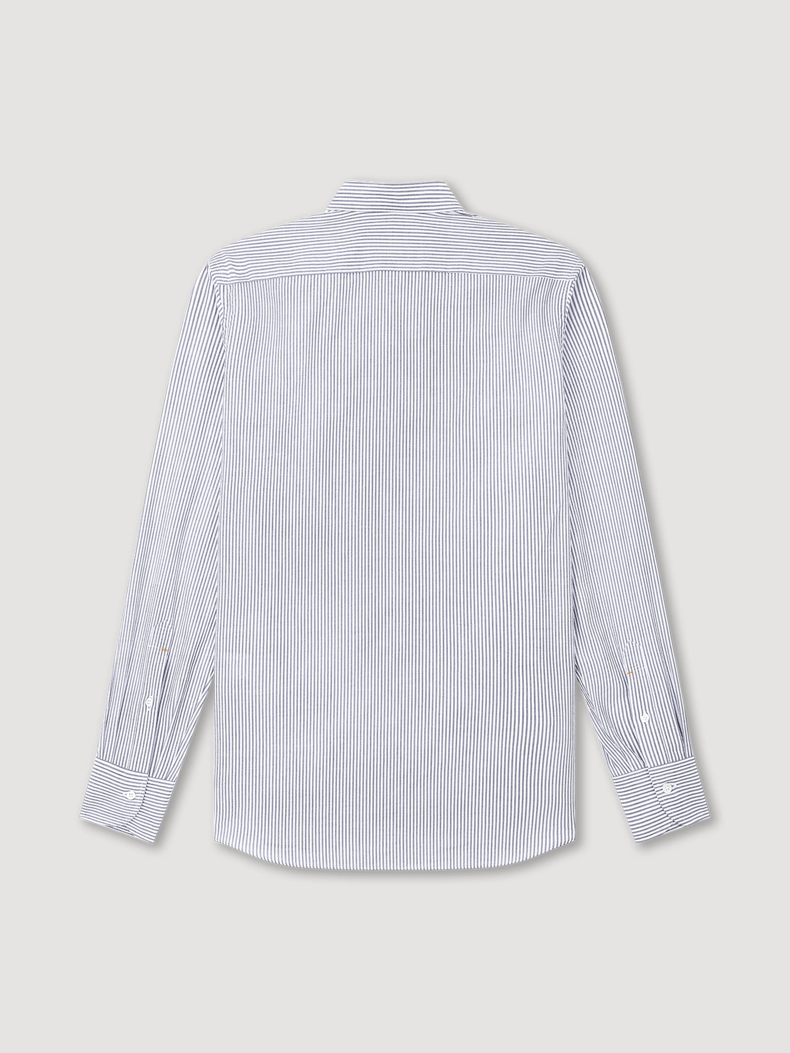 Navy & White Mandarin Collar Seersucker Shirt