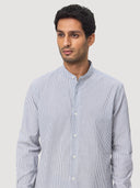 Navy & White Mandarin Collar Seersucker Shirt