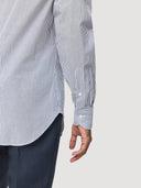 Navy & White Mandarin Collar Seersucker Shirt