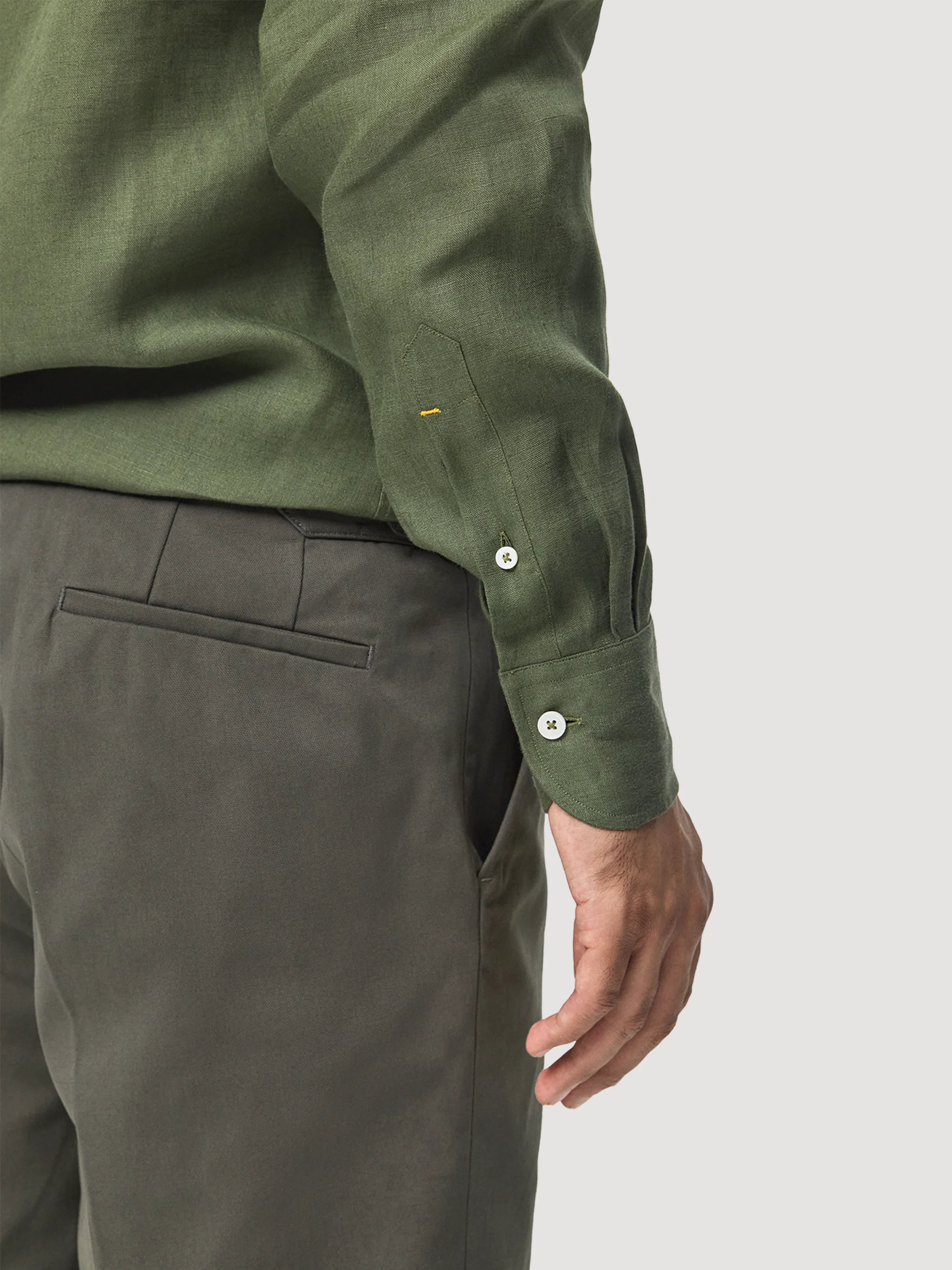Dark Green Linen Popover Shirt