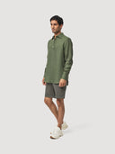 Dark Green Linen Popover Shirt