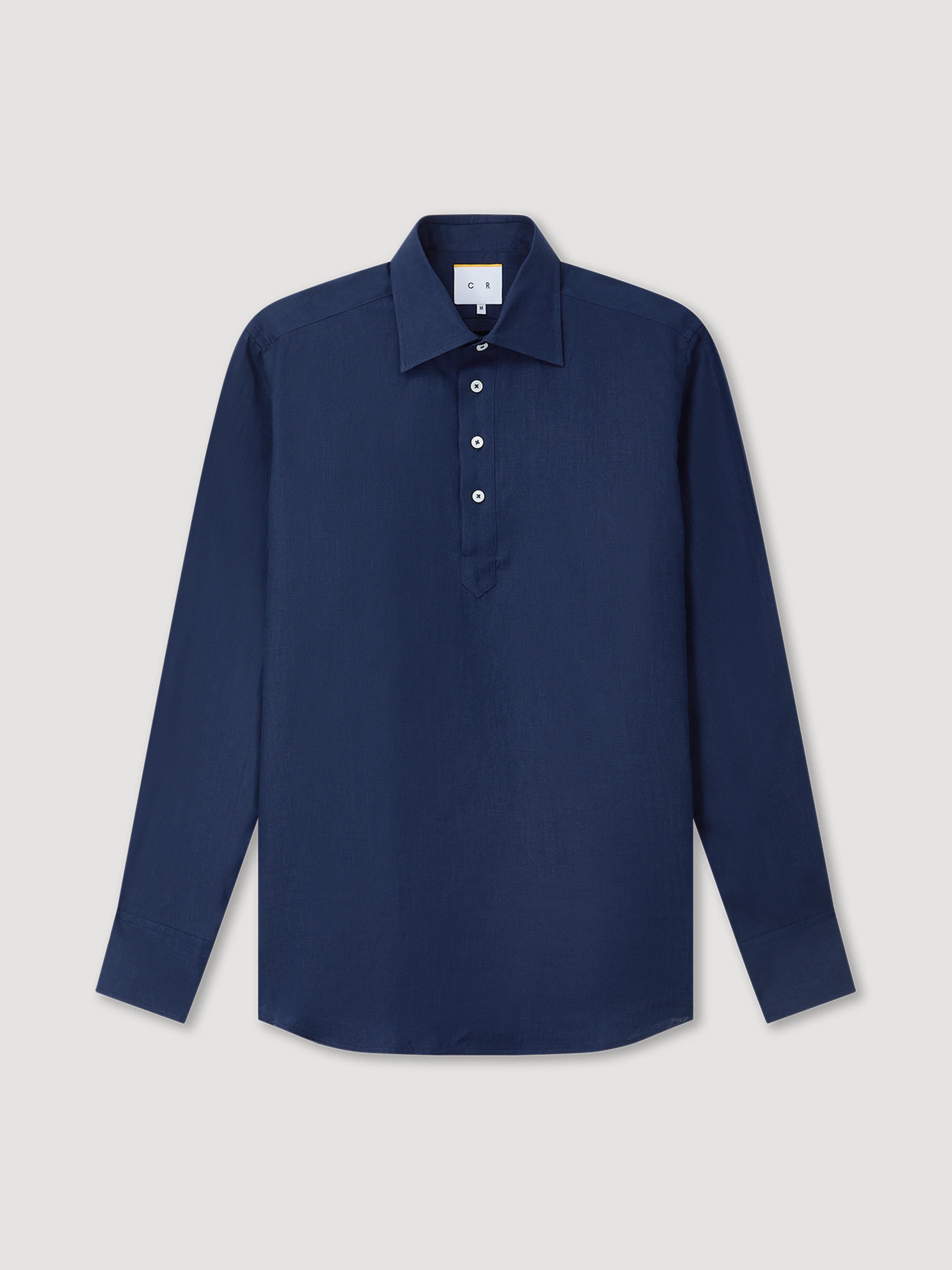 Navy Blue Linen Popover Shirt