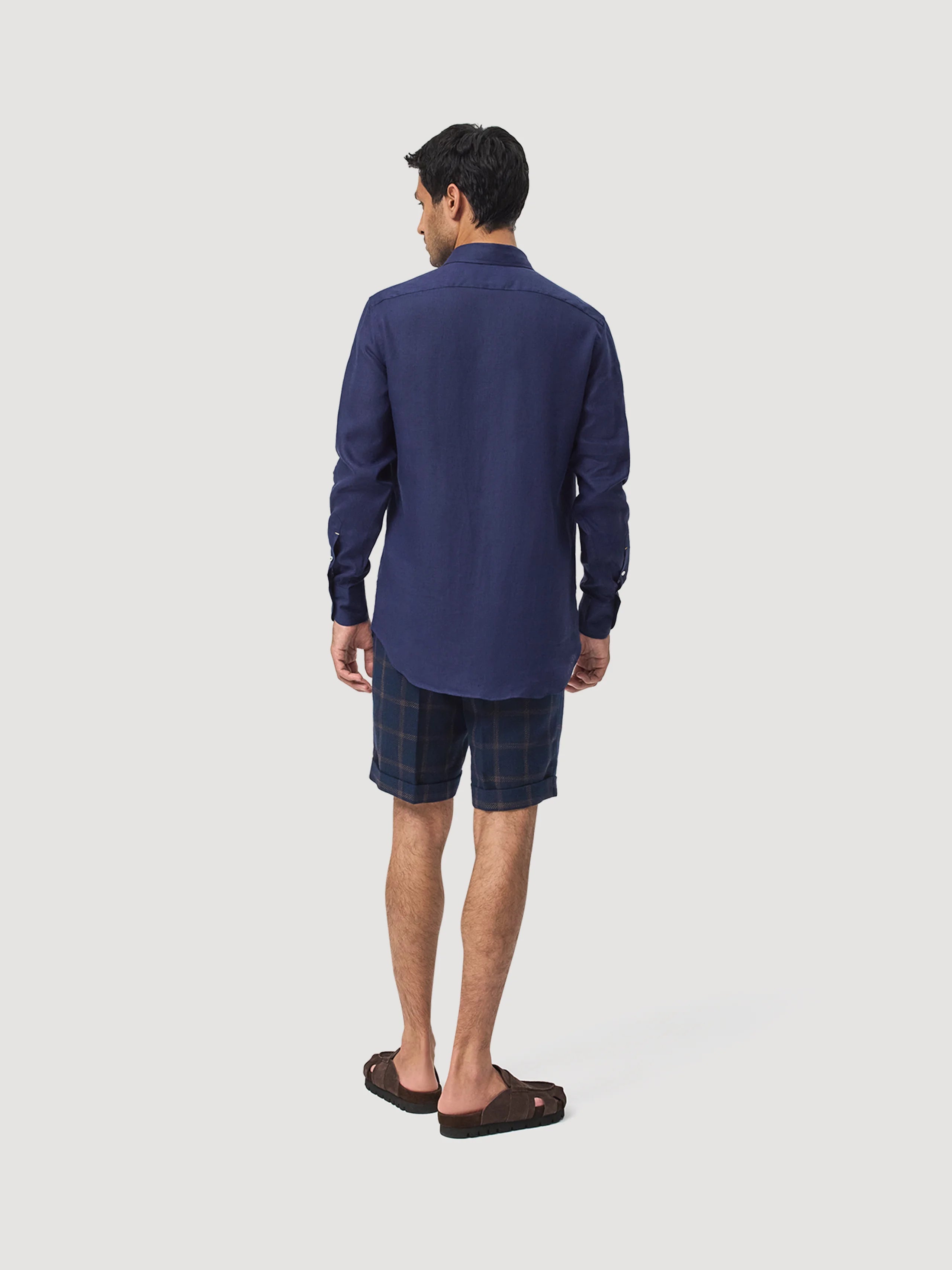 Navy Blue Linen Popover Shirt