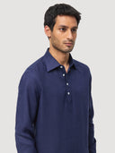Navy Blue Linen Popover Shirt