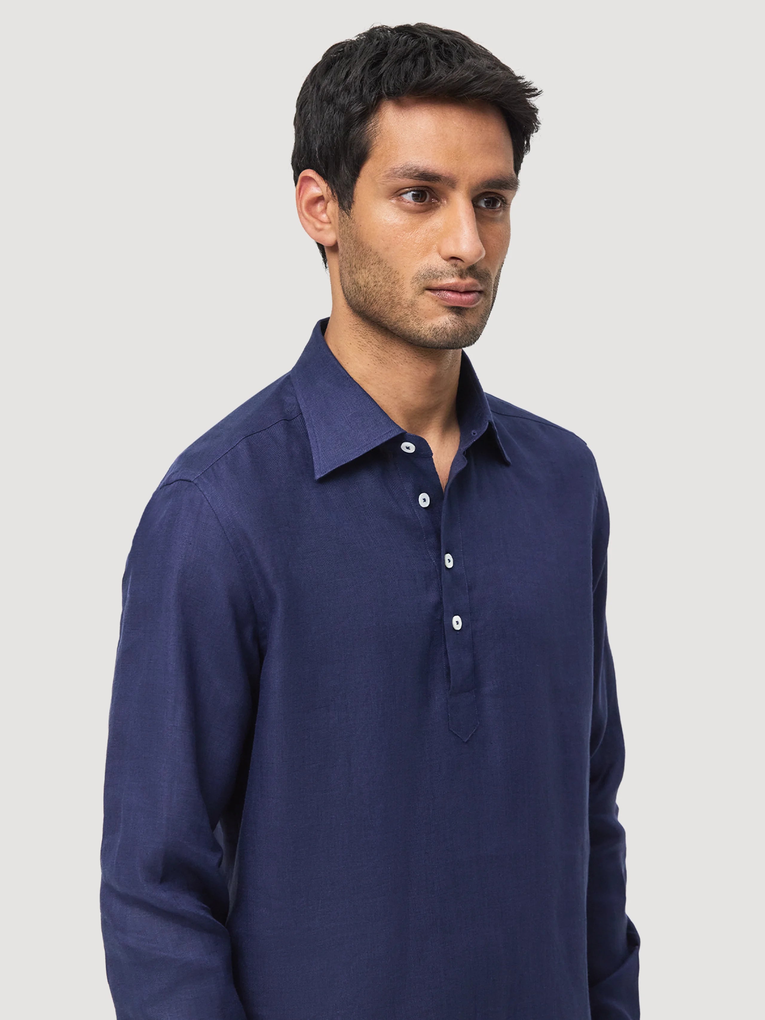 Navy Blue Linen Popover Shirt