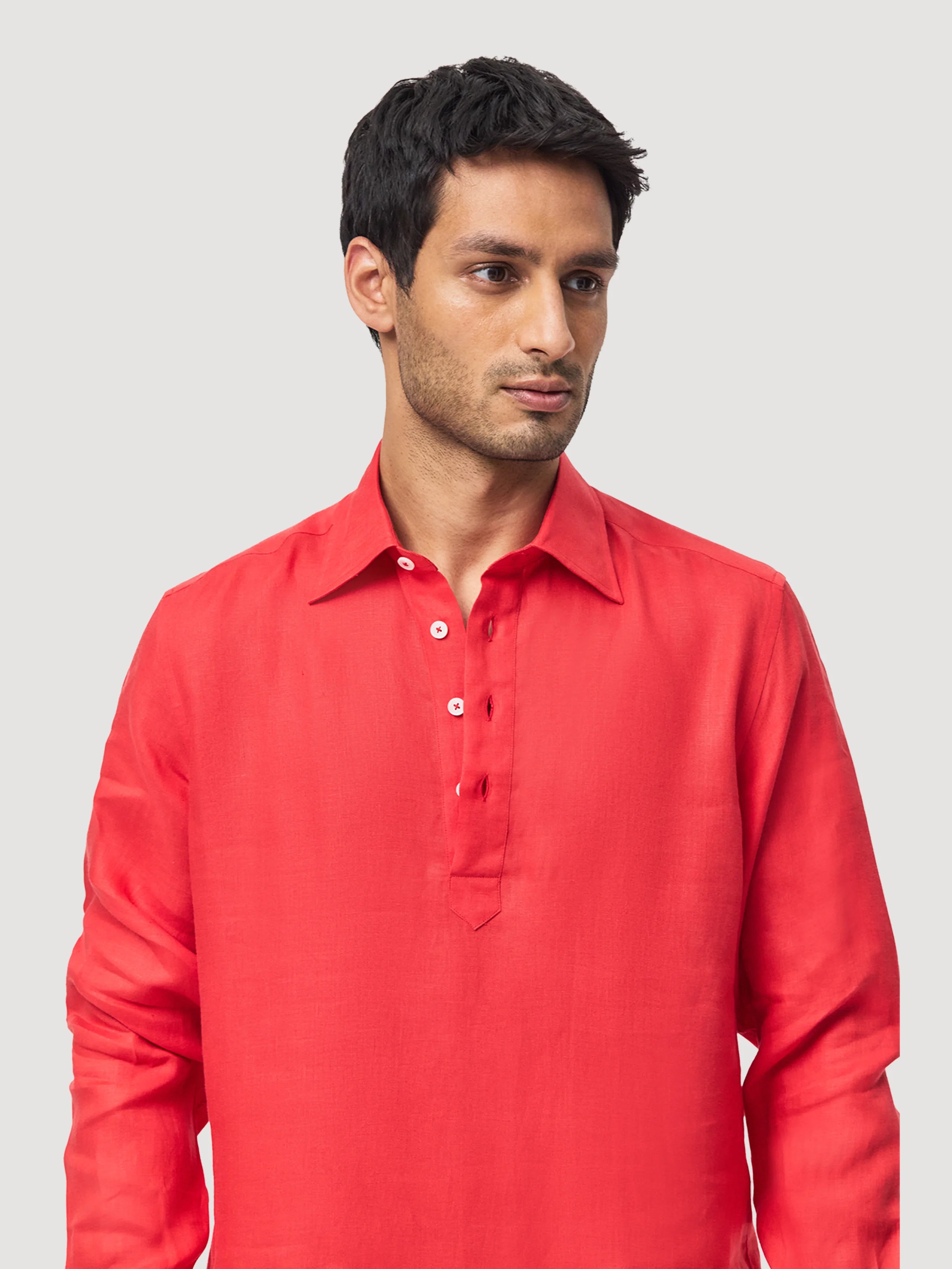 Red Linen Popover Shirt
