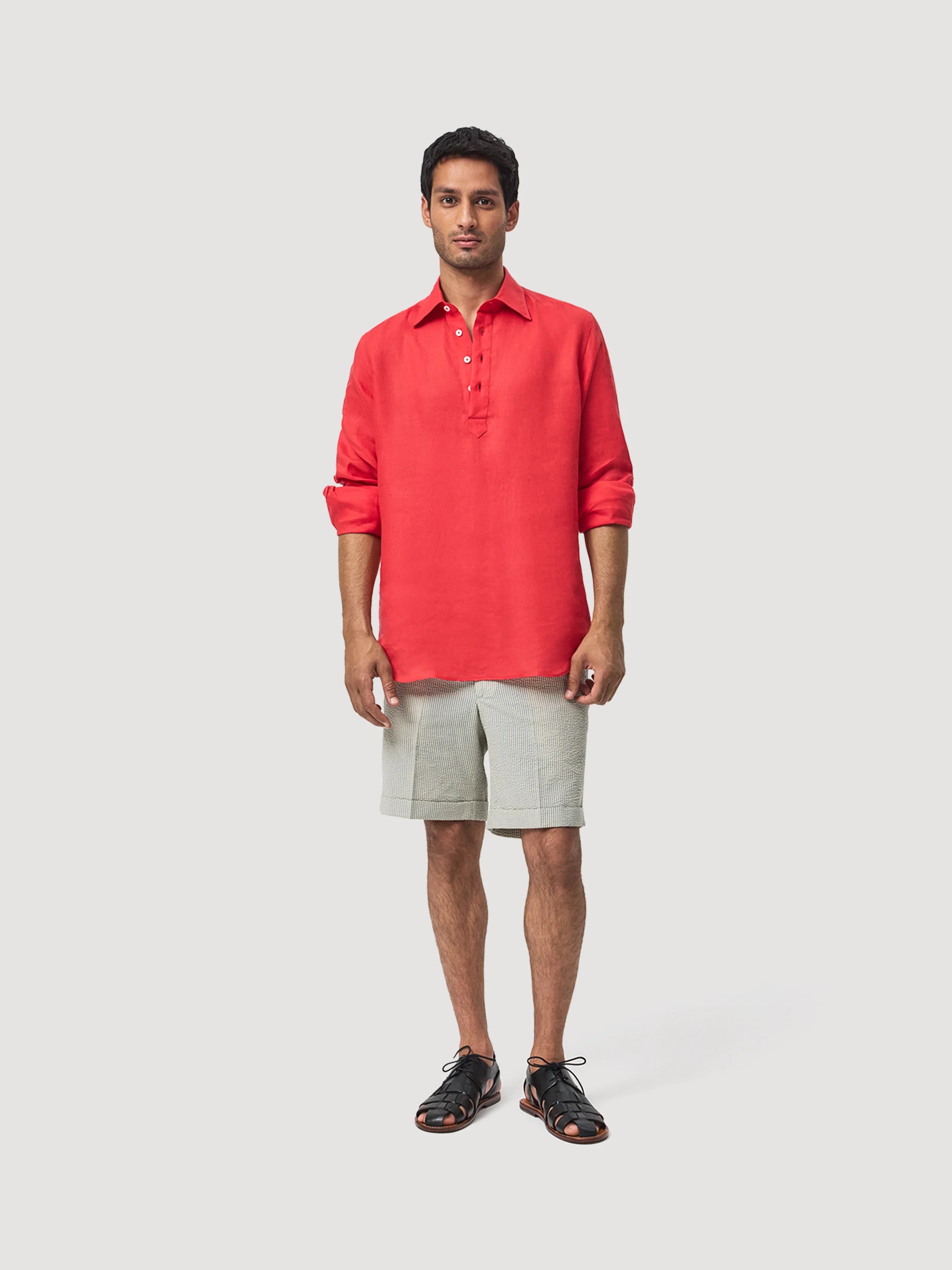 Red Linen Popover Shirt
