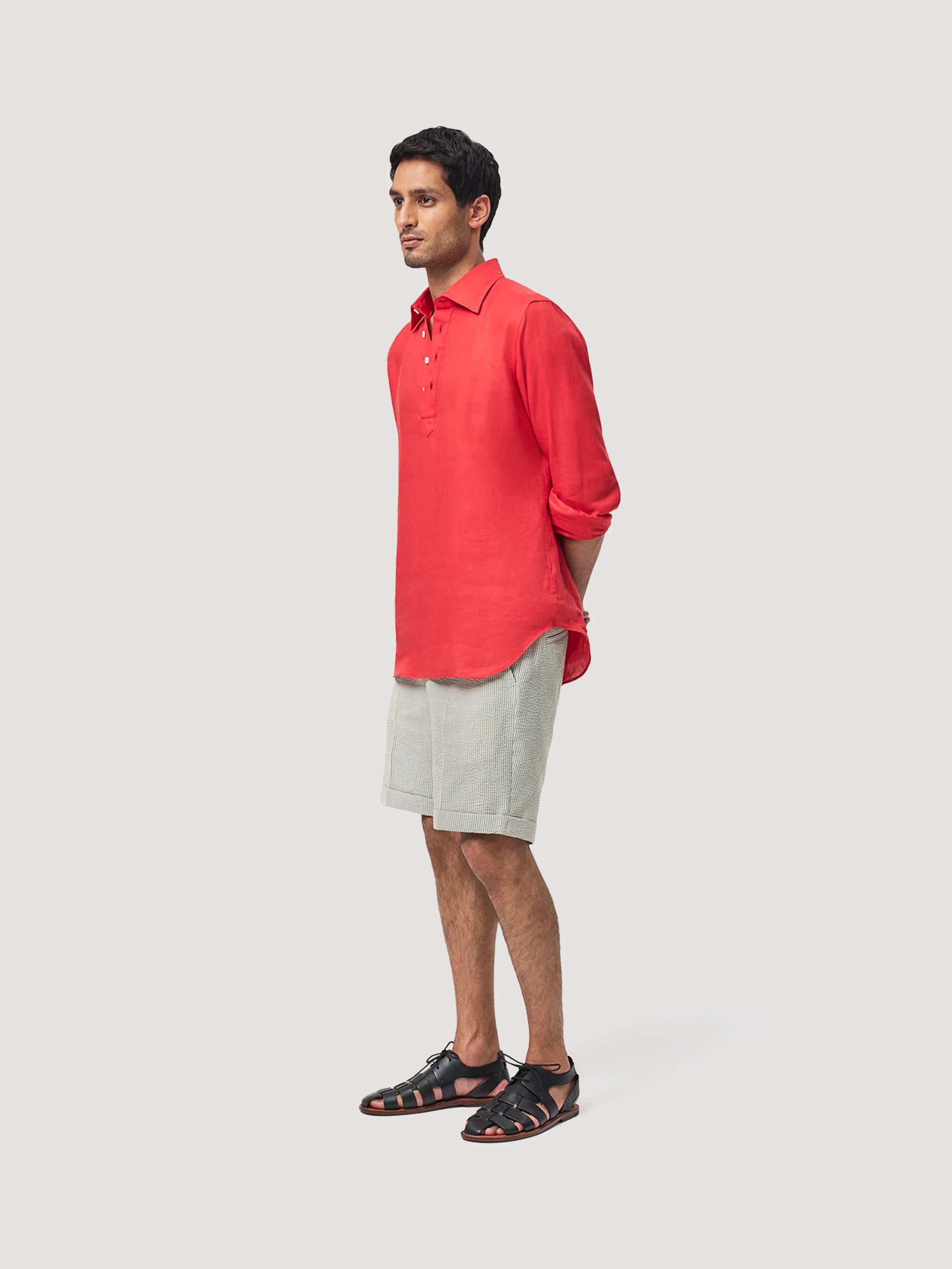 Red Linen Popover Shirt