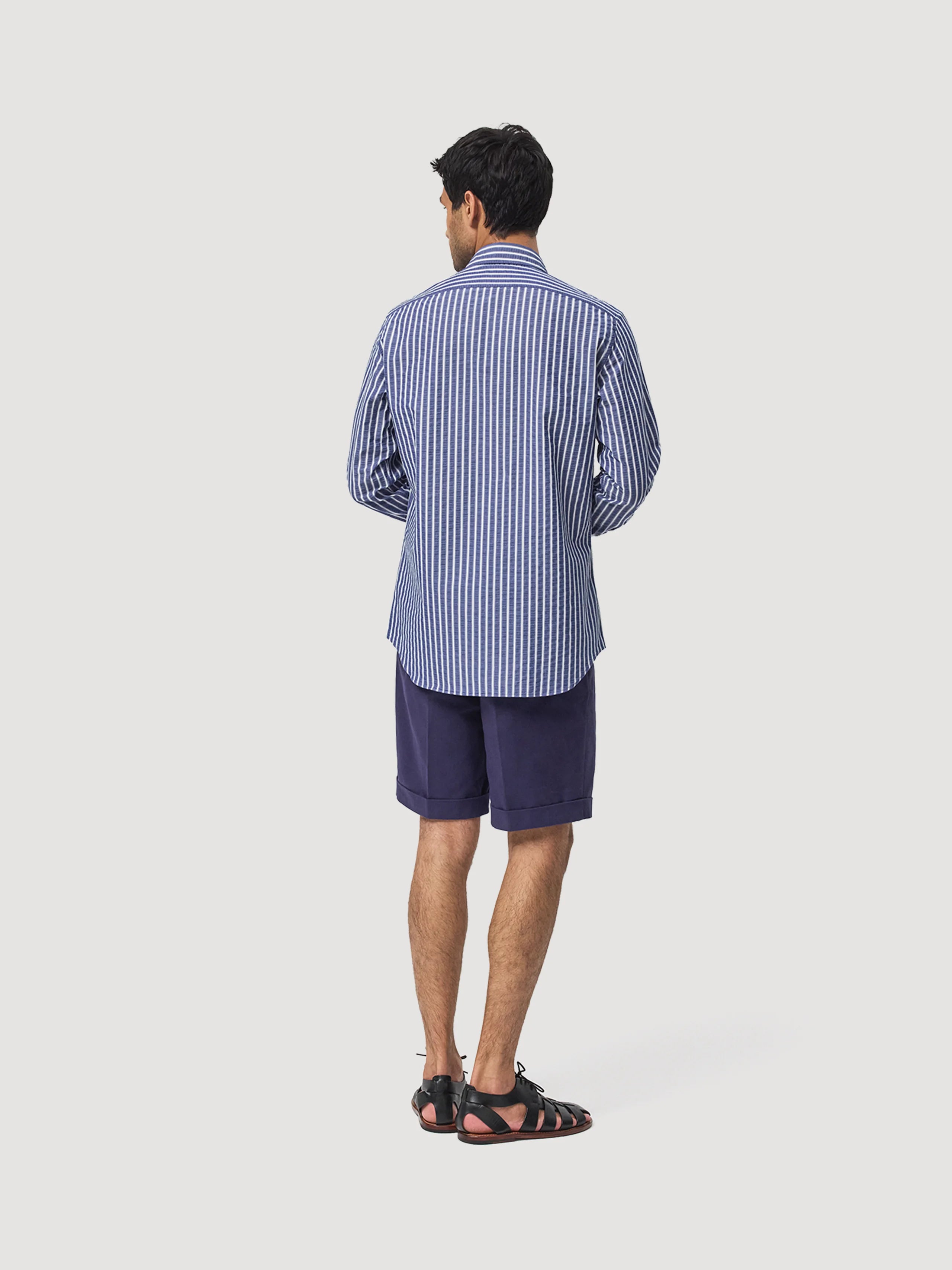Navy Seersucker Popover Shirt