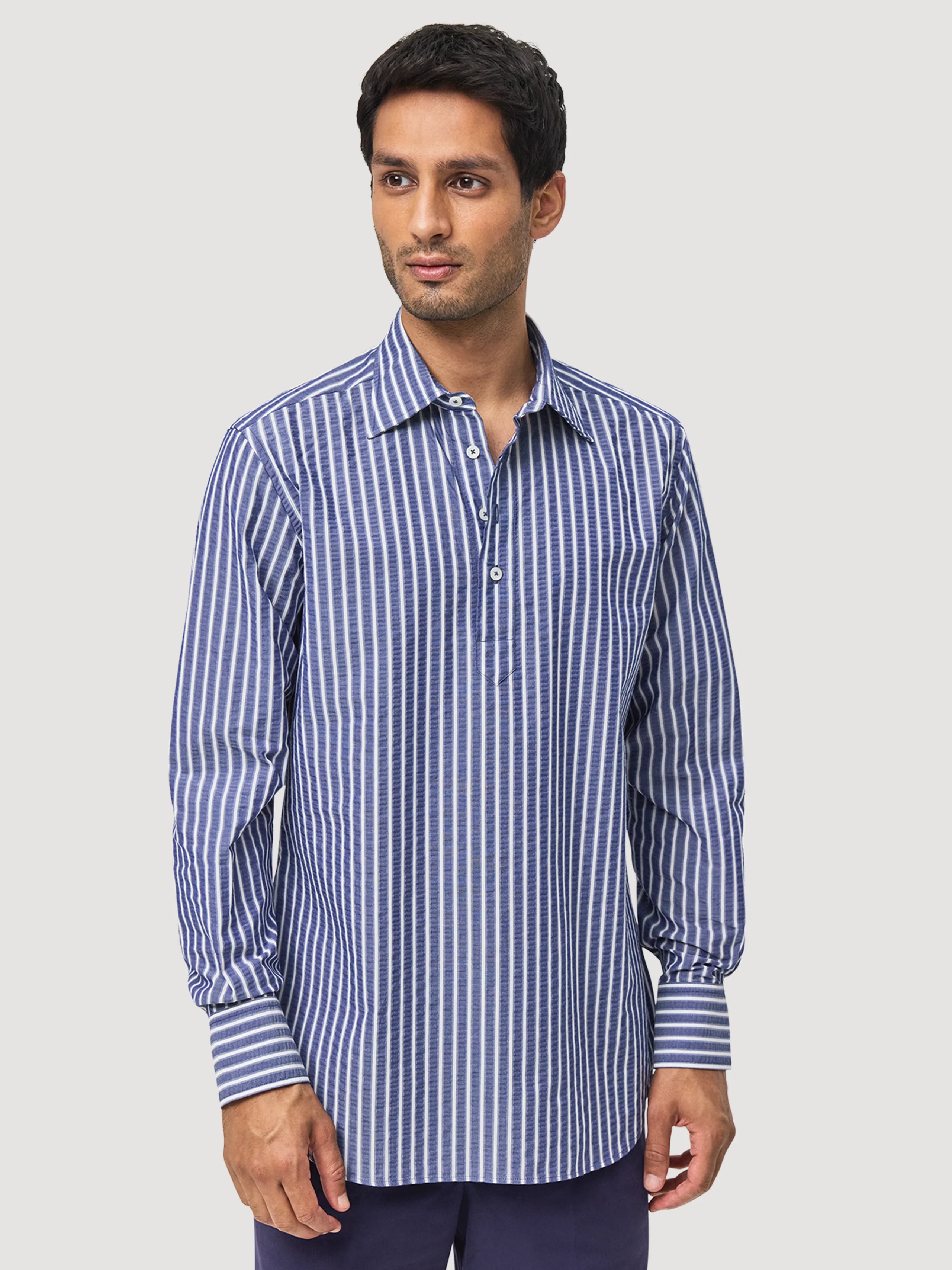 Navy Seersucker Popover Shirt