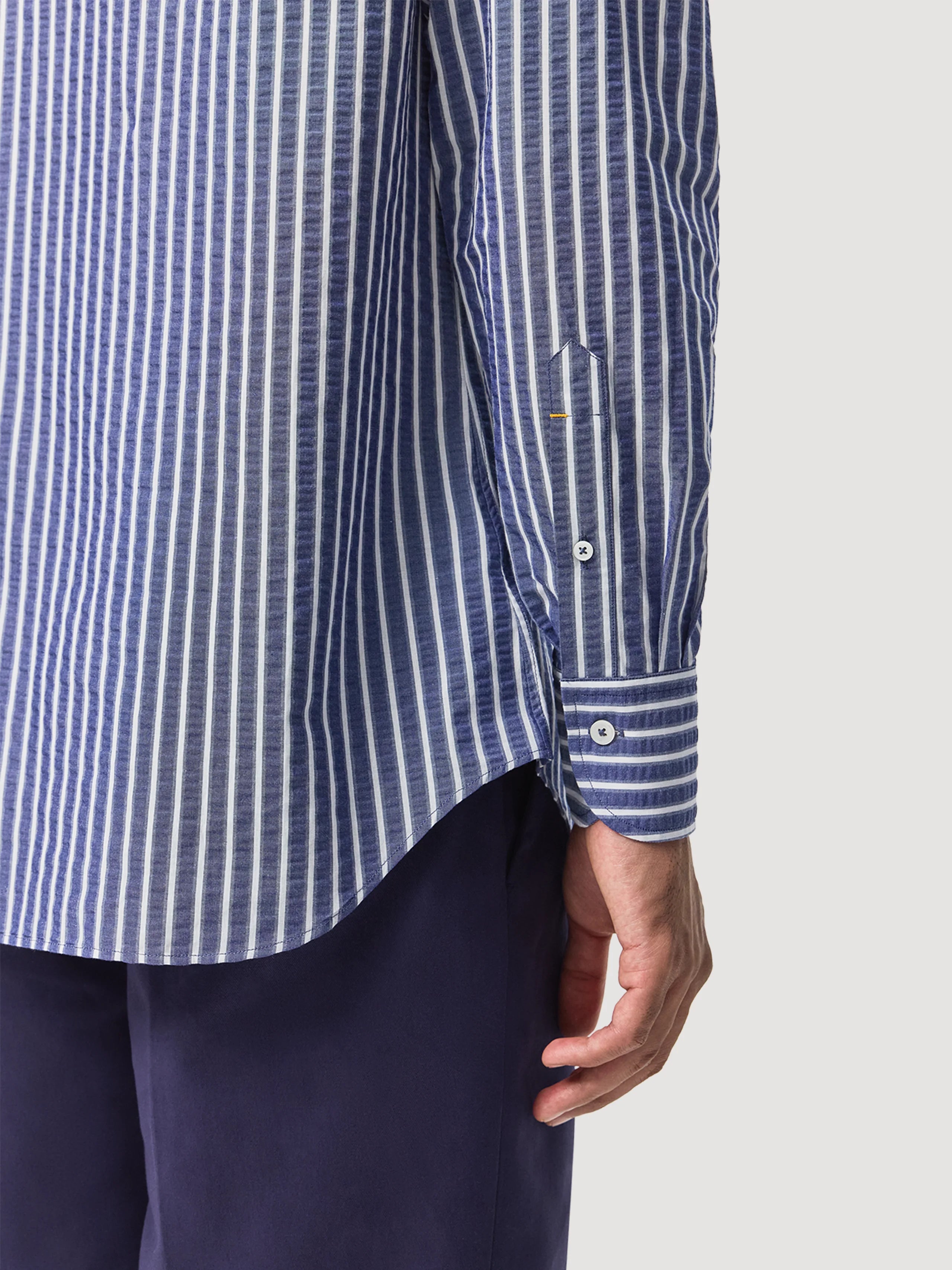 Navy Seersucker Popover Shirt