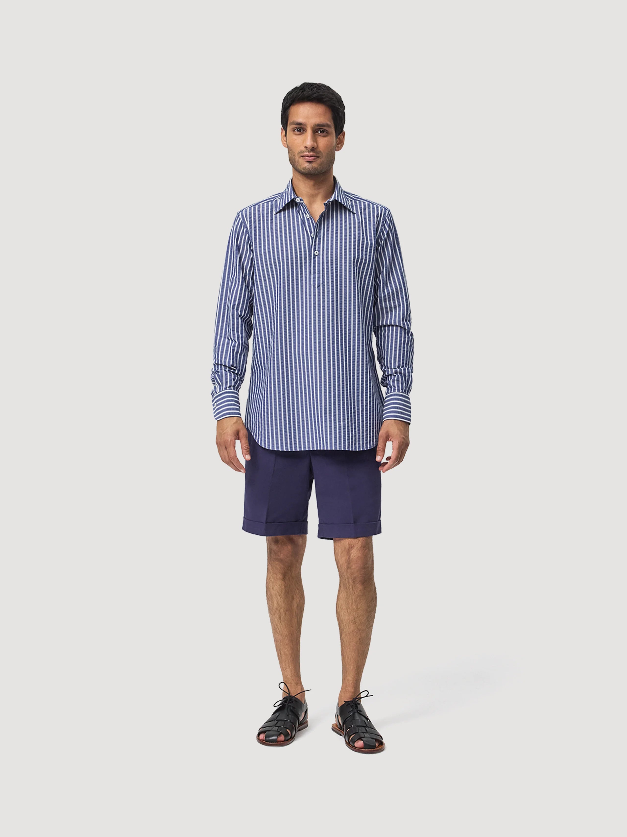 Navy Seersucker Popover Shirt