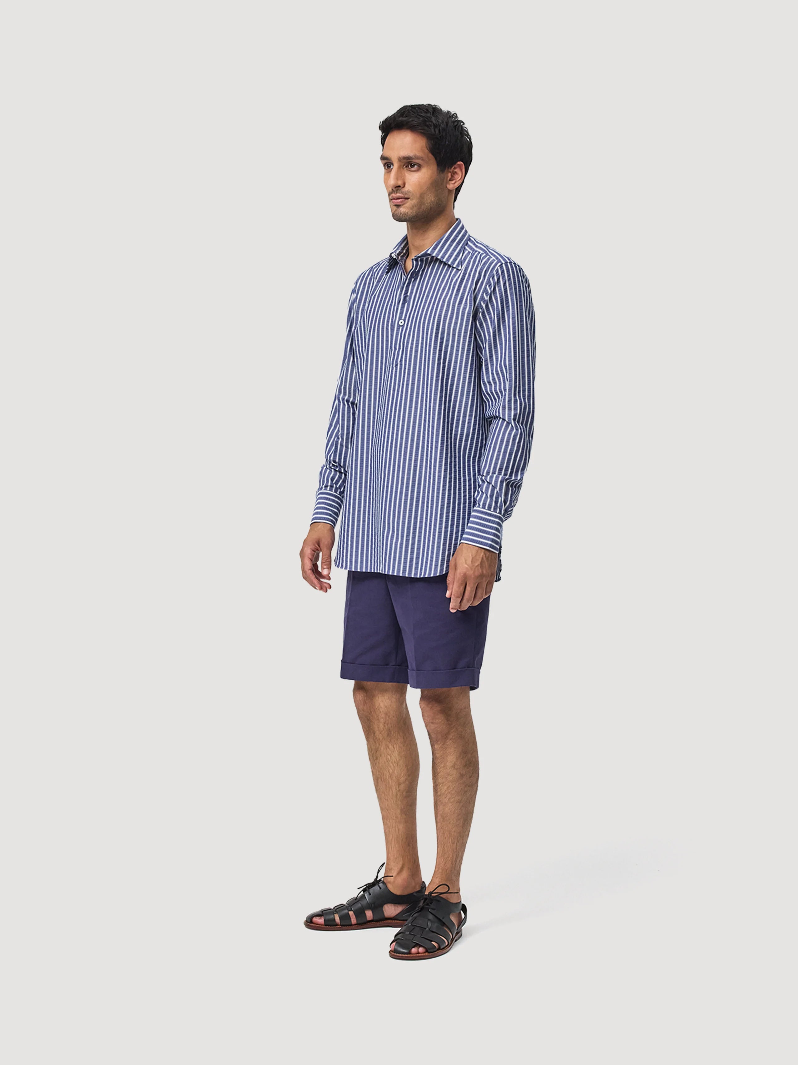 Navy Seersucker Popover Shirt