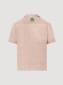 Red & White Stripe Camp-Collar Embroidered Short Sleeve Shirt