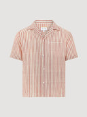 Red & White Stripe Camp-Collar Embroidered Short Sleeve Shirt