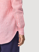 Red & White Stripe Mandarin Collar Linen Shirt