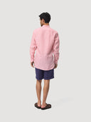 Red & White Stripe Mandarin Collar Linen Shirt