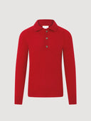 Ruby Red Shetland Wool Knitted Polo Sweater