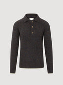 Dark Brown Quartz Shetland Wool Knitted Polo Sweater