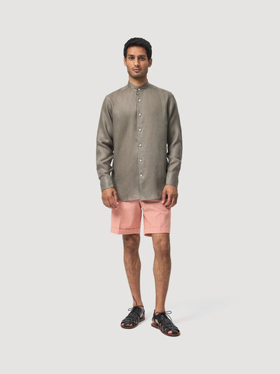 Khaki Linen Grandad Shirt