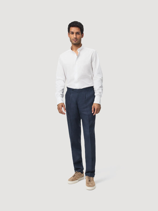 WhiteMandarinCollarCottonPoplinShirt