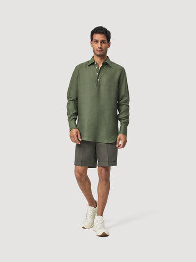 Dark Green Linen Popover Shirt